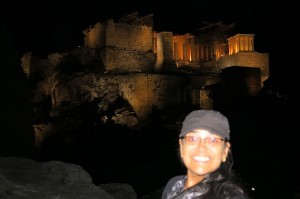 2014.9.27 SJ and Acropolis at Night, Athens, Greece